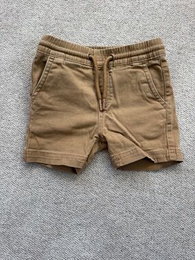Toddler Pull-On Tan Cotton Shorts with Drawstring